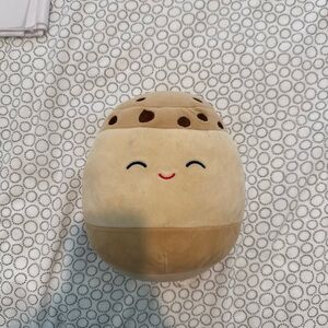 8” Squishmallows Brown and Cream Bubble Tea Plush Pillow